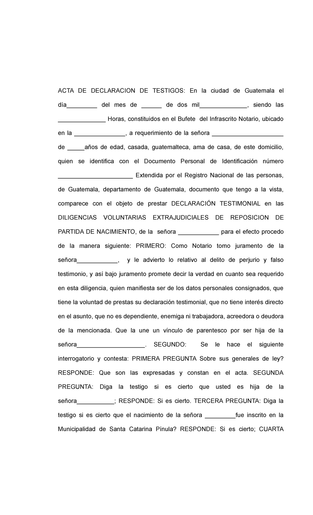 Acta De Declaracion De Testigos Acta De Declaracion De Testigos En La Ciudad De Guatemala El 4152