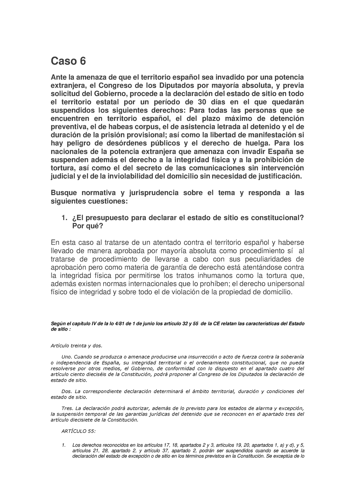 Caso 6 Derecho Constitucional Práctica - Caso 6 Ante La Amenaza De Que ...