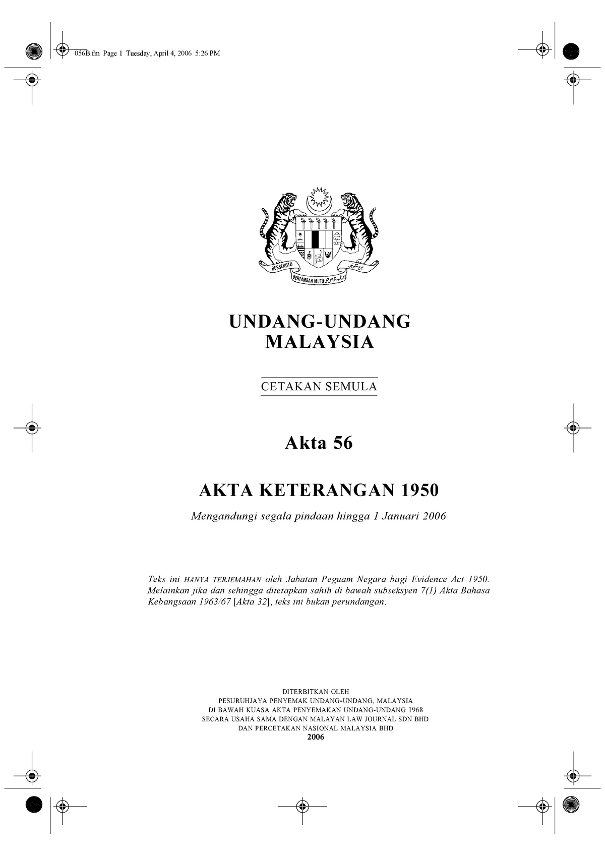 Akta Keterangan pdf file  UNDANGUNDANG CETAKAN SEMULA MALAYSIA