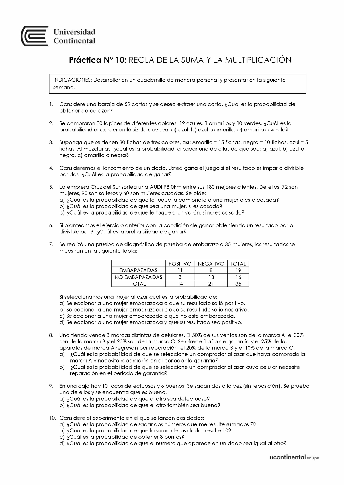 Practica Probabilidades 2 - Pr·ctica N∞ 10: REGLA DE LA SUMA Y LA ...