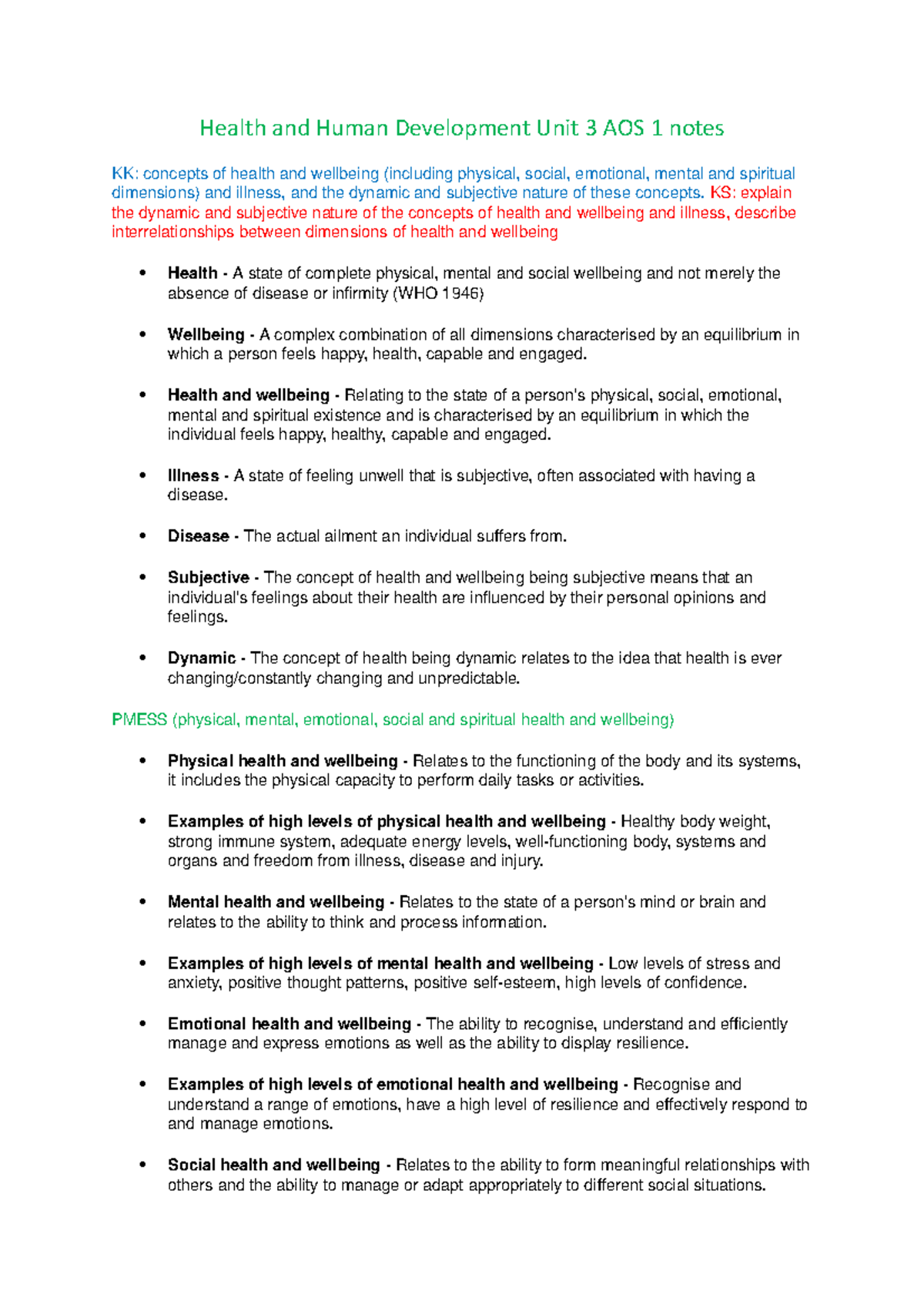 Health and Human Development Unit 3 AOS 1 notes - KS: explain the ...
