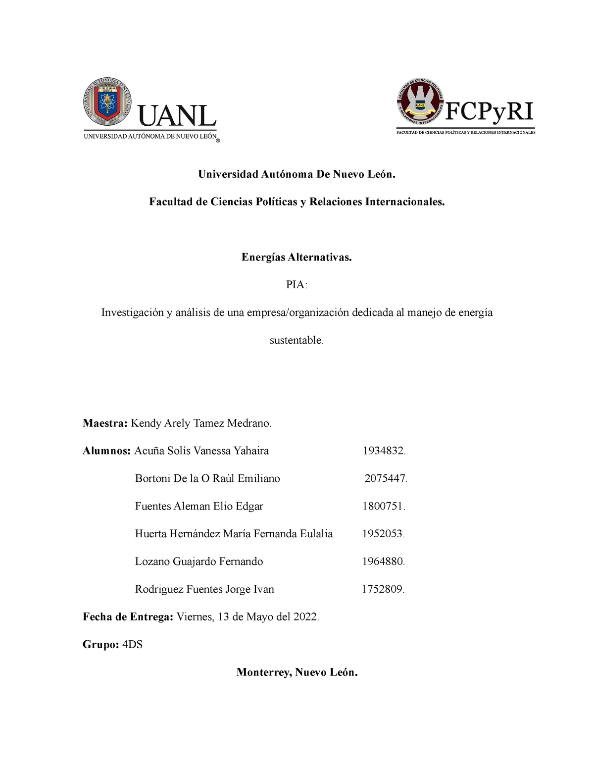 PIA EAL 4DS - Trabajo De Final De Semestre - Universidad Autónoma De ...