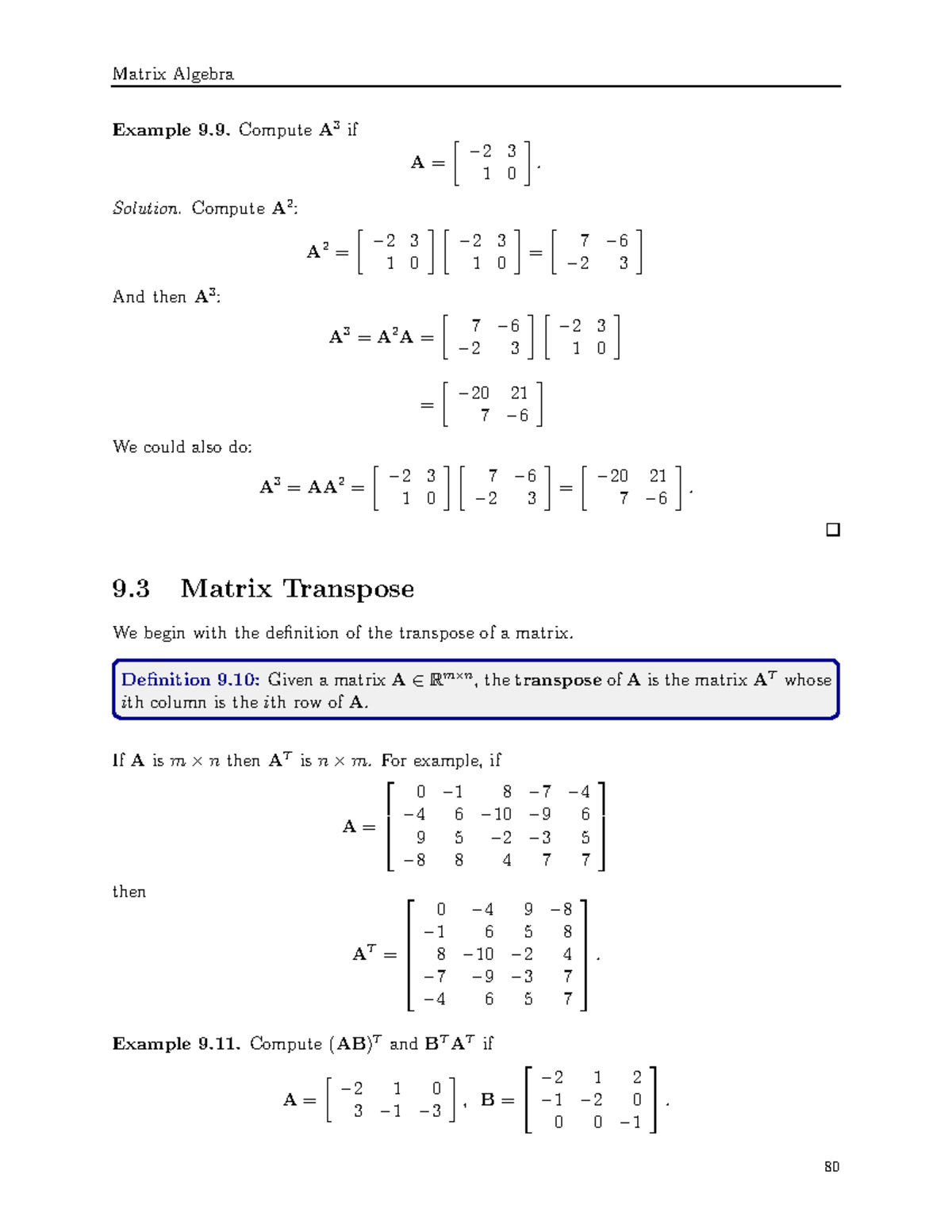 Linear Algebra-1 5 - Good - Matrix Algebra Example 9. Compute A 3 If A ...