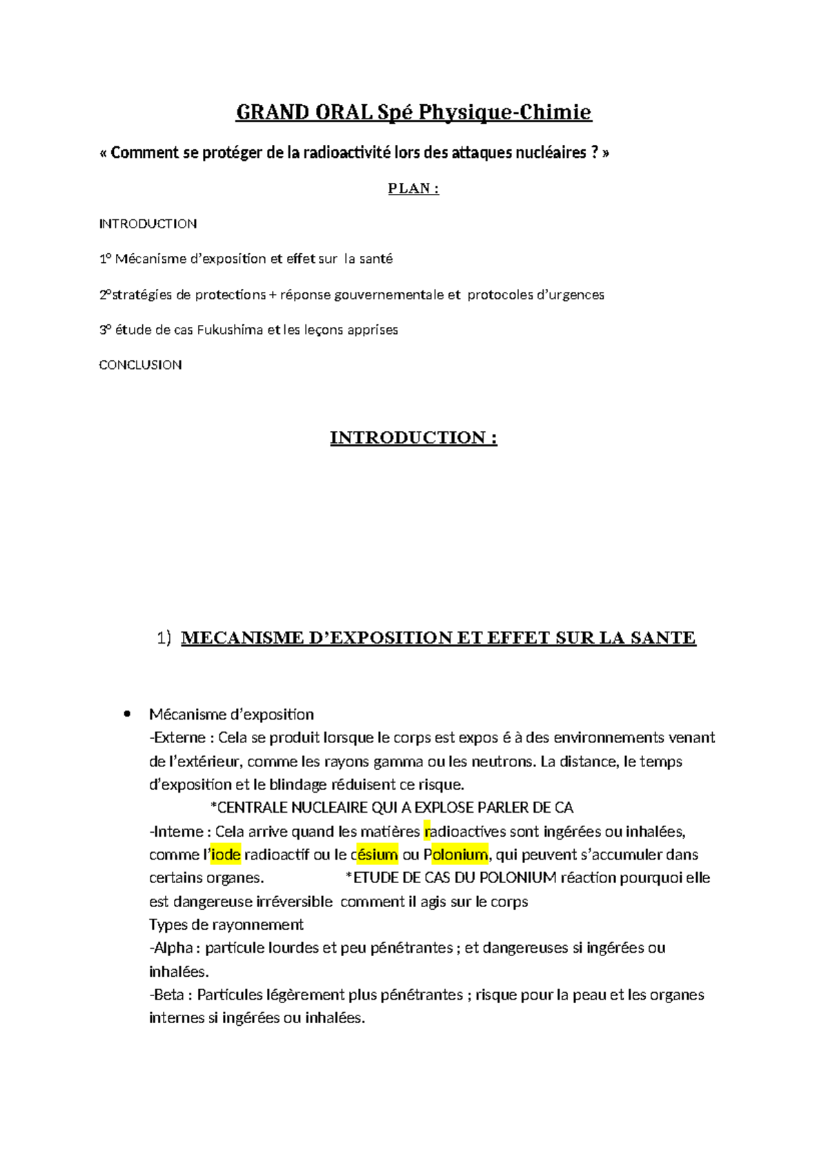Grand ORAL Spé PhysiqueChimie GRAND ORAL Spé PhysiqueChimie — free download
