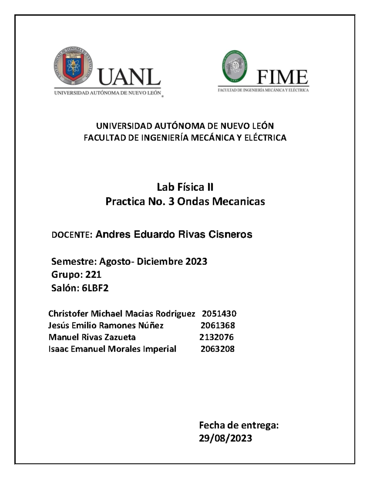 Practica 3 Lab Fisica 2 - UNIVERSIDAD AUTÓNOMA DE NUEVO LEÓN FACULTAD ...