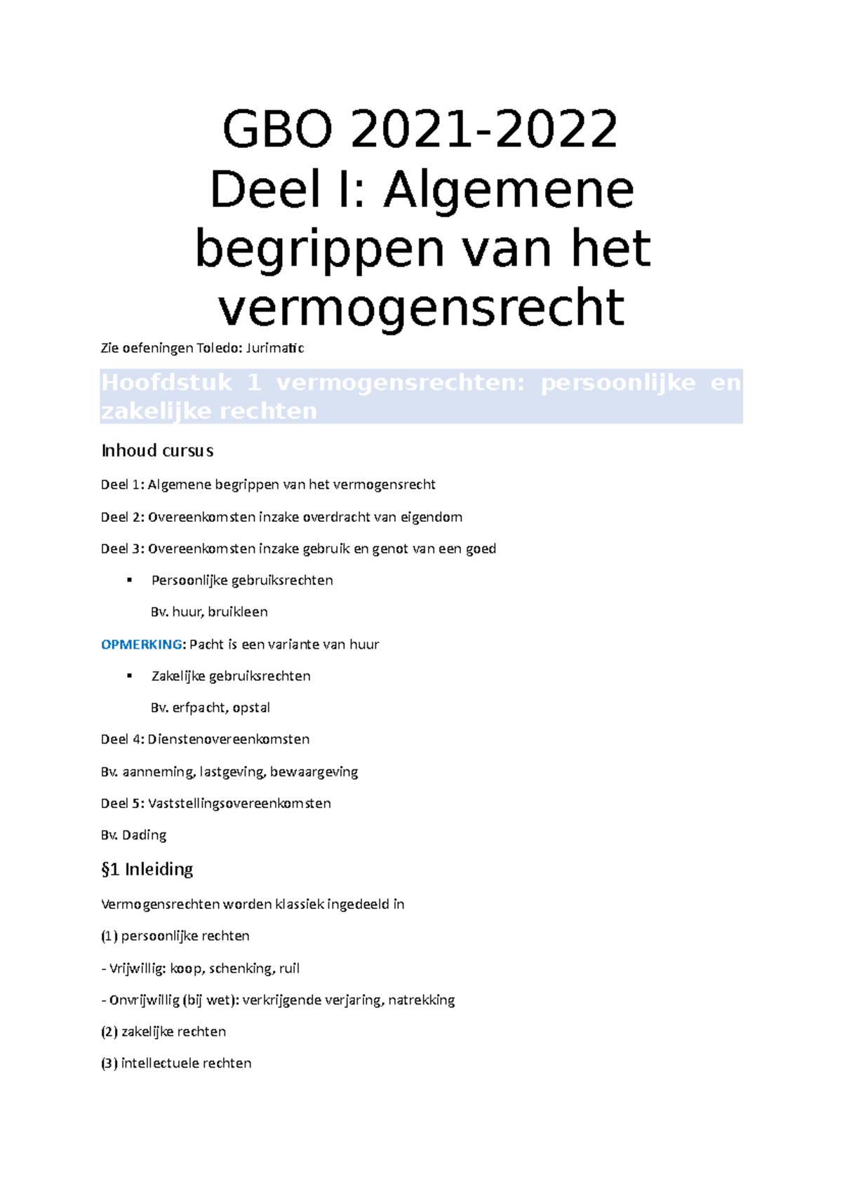 GBO 2021-2022 - Deel 1 Algemene Begrippen Van Het Vermogensrecht - GBO ...