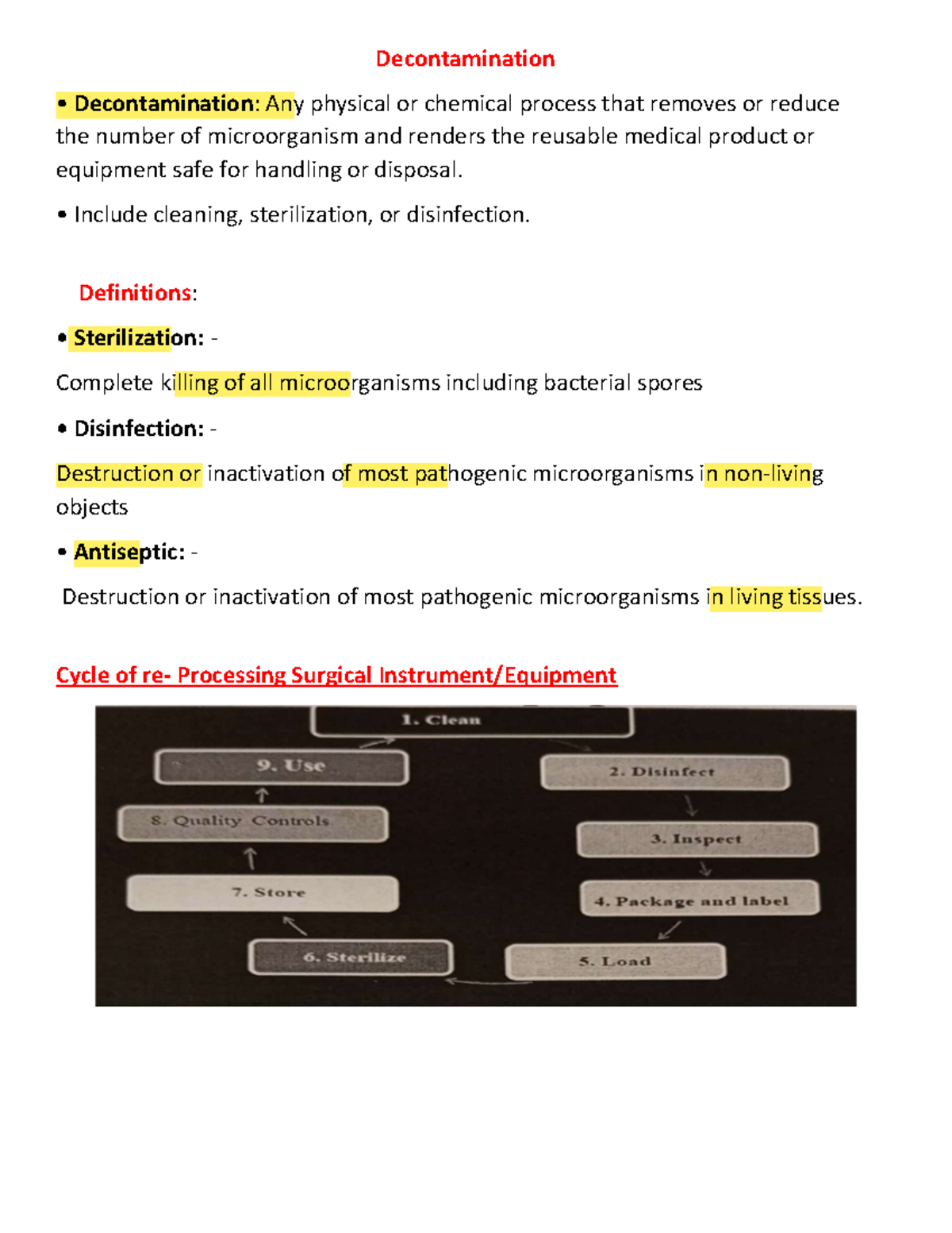 2nd lecture Infecrion control - Decontamination Decontamination: Any ...