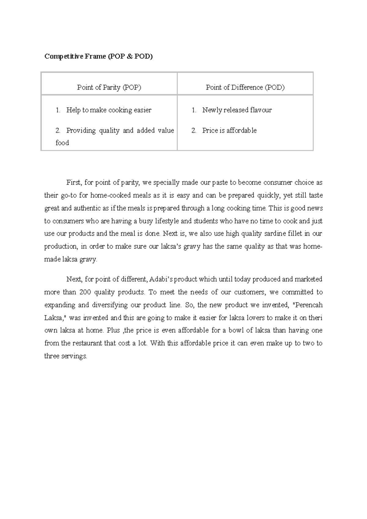 Competitive Frame (POP & POD) Brand management group assignment UiTM