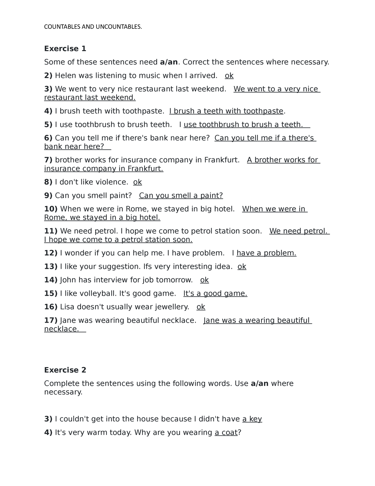 Countables And Uncountables Homework - Countables And Uncountables 