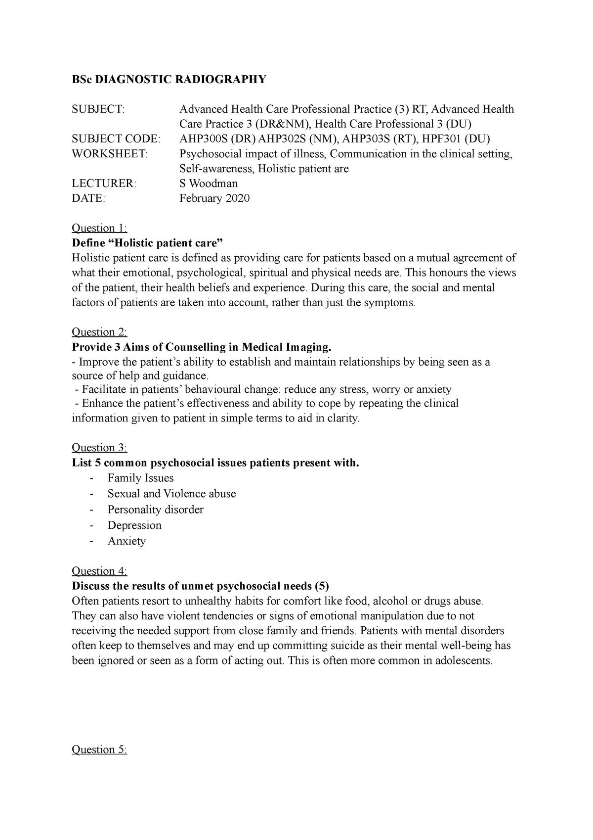 diagnostic radiography dissertation questions