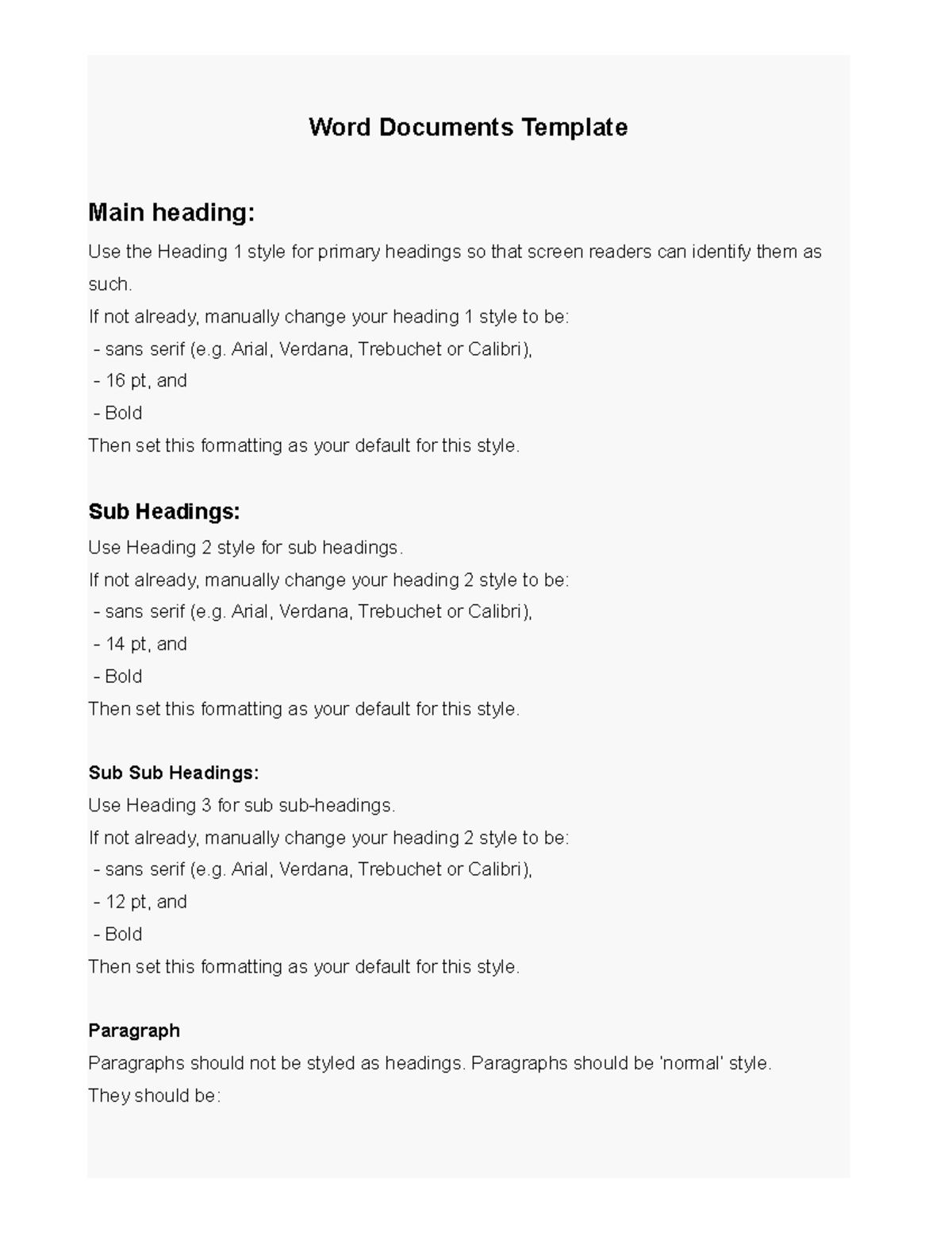 Example 03 Word Documents Template Main heading Use the Heading 1