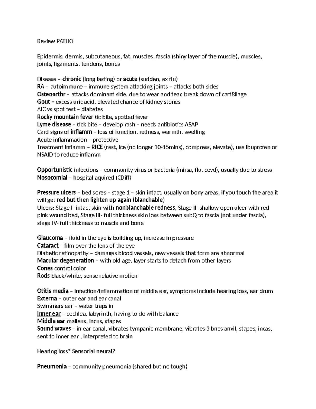 Final Review Patho - Review PATHO Epidermis, dermis, subcutaneous, fat ...