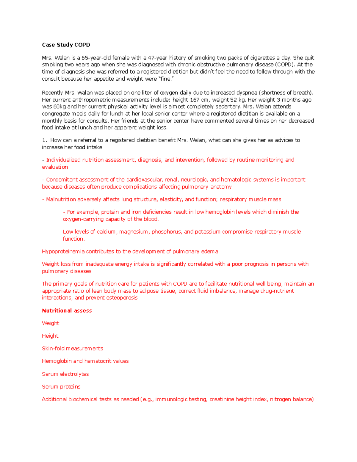 Case Study AK COPD - leb - Case Study COPD Mrs. Walan is a 65-year-old ...