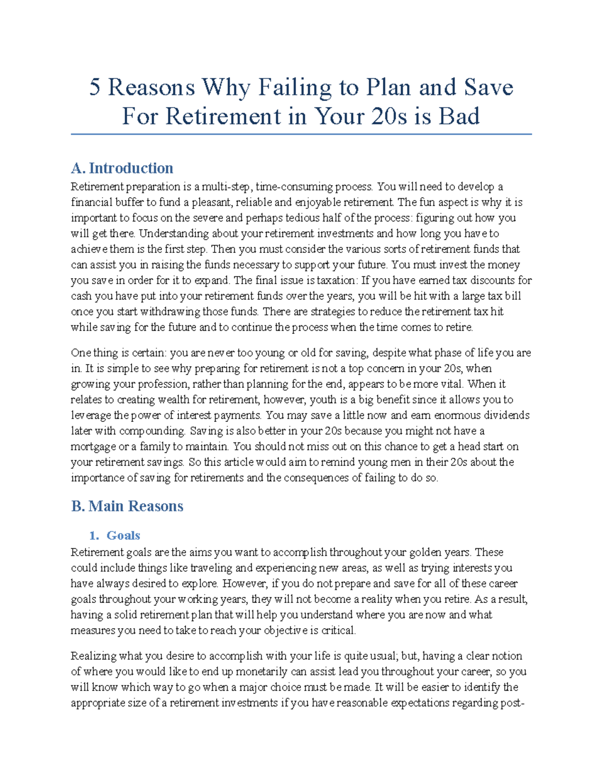 5 Reasons Why Failing to Plan and Save For Retirement in Your 20s is ...