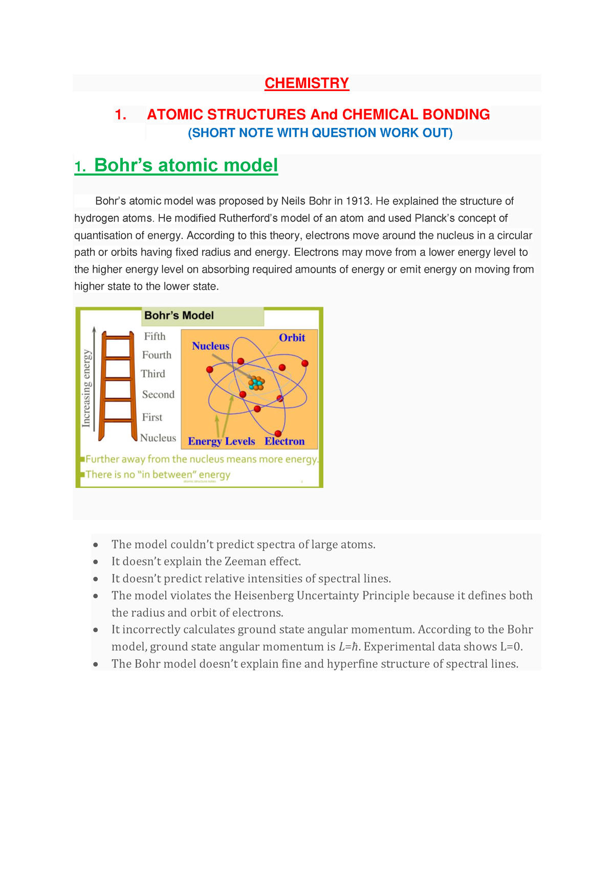 Atomic Structure And Chemical Bonding - CHEMISTRY 1. ATOMIC STRUCTURES ...