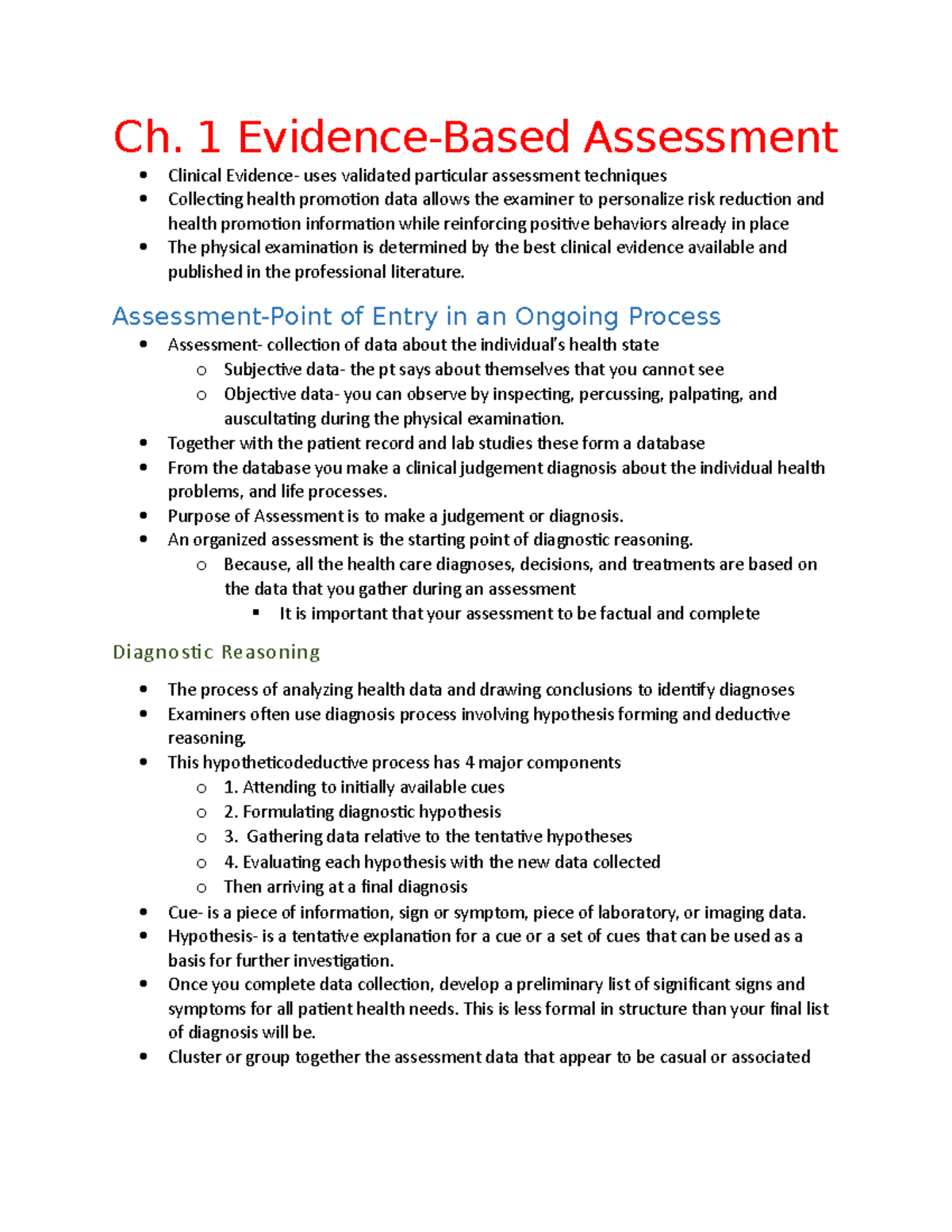 Chapter 1 EBP Jarvis Book Notes - Ch. 1 Evidence-Based Assessment ...