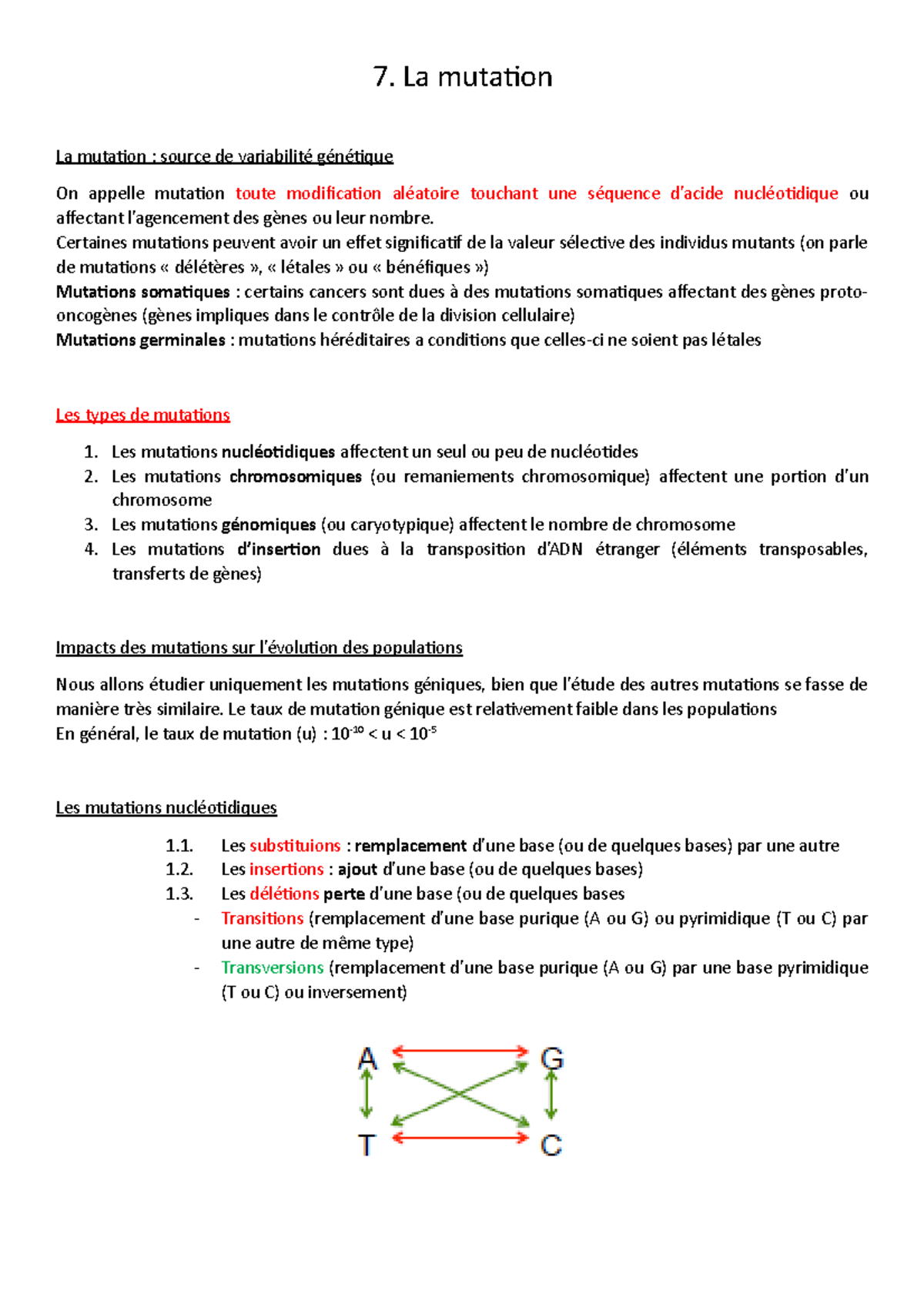 7. La Mutation - Notes De Cours 8 - 7. La Mutation La Mutation : Source ...