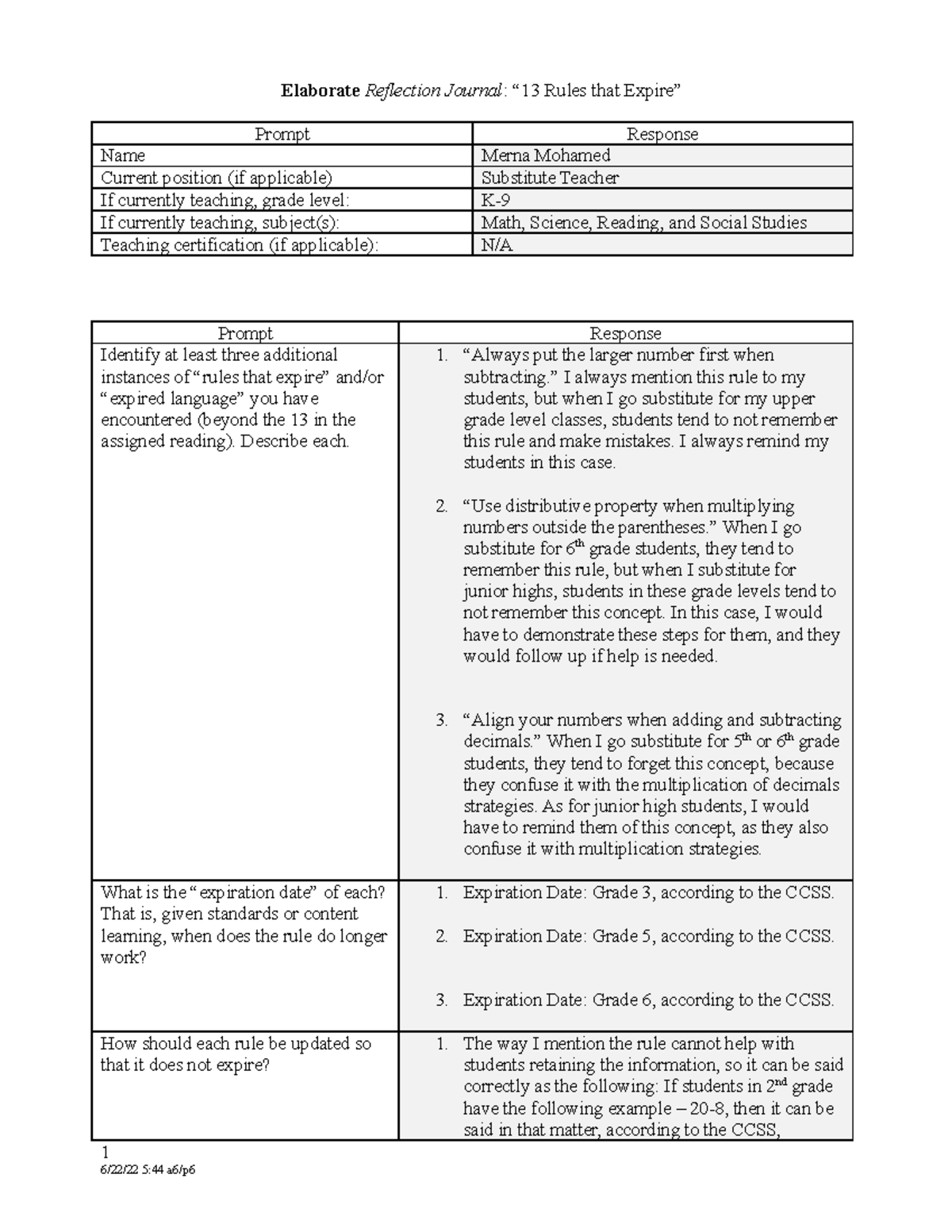 Elaborate Reflection Journal 13 Rules that Expire - Elaborate ...