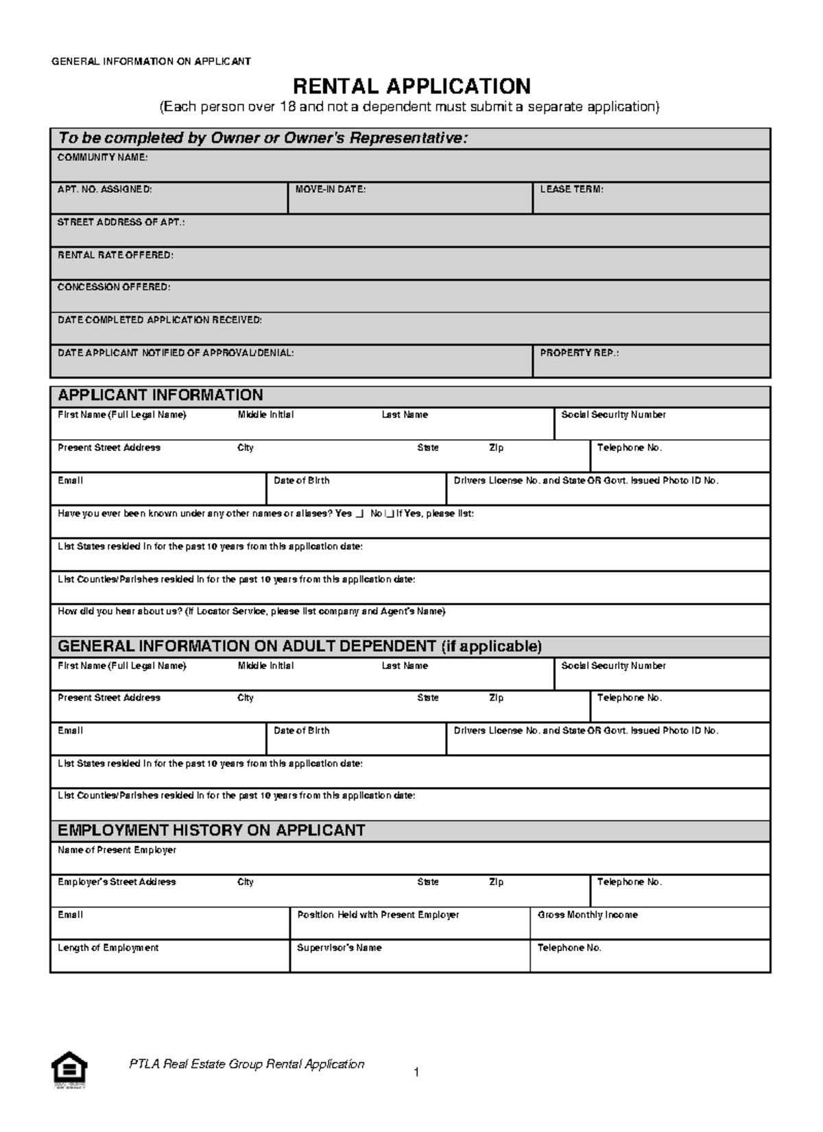 Leasing Application - xxx - PTLA Real Estate Group Rental Application ...