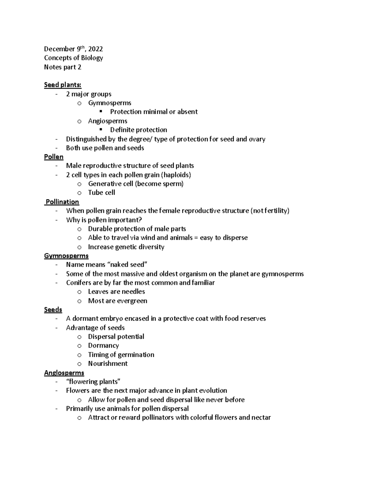 12-9-2022 bio notes pt 2 - December 9th, 2022 Concepts of Biology Notes ...