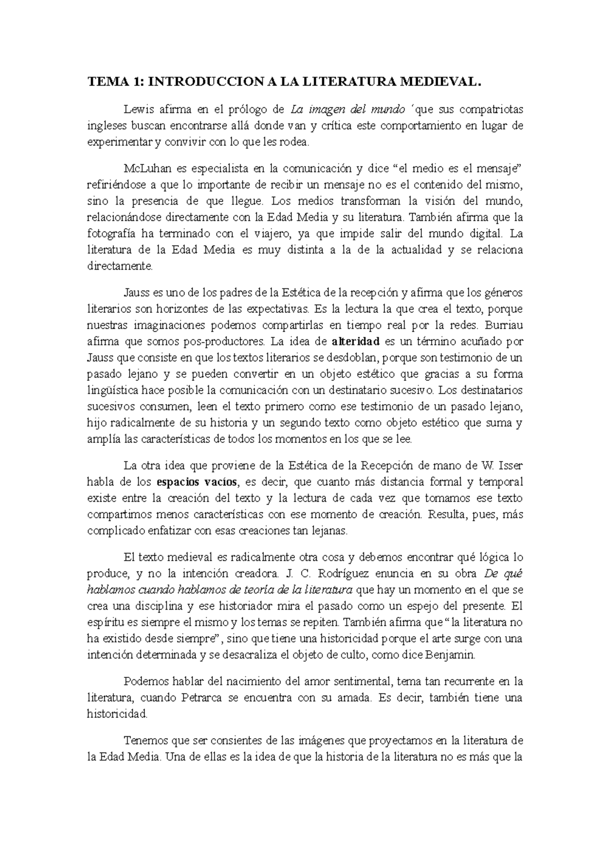 Apuntestema1introduccion - TEMA 1: INTRODUCCION A LA LITERATURA ...