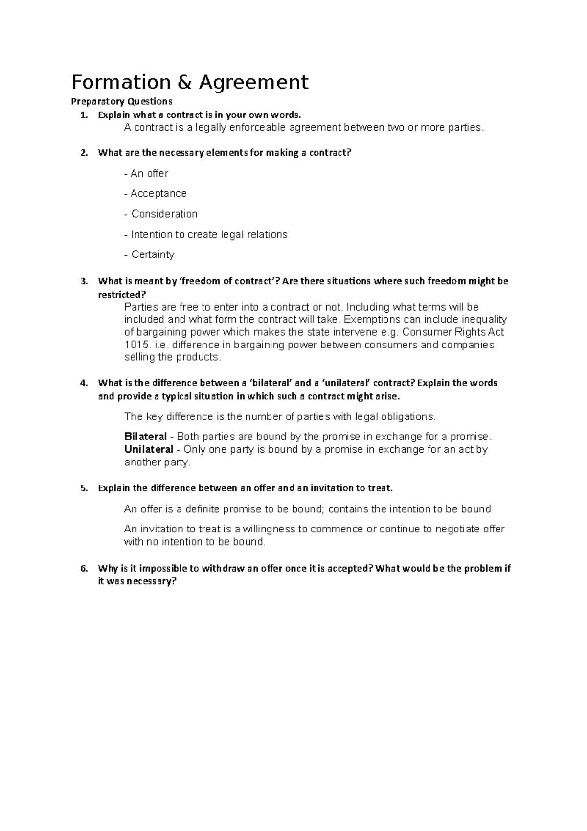 Formation and Agreement Seminar 1 - Formation & Agreement Preparatory ...
