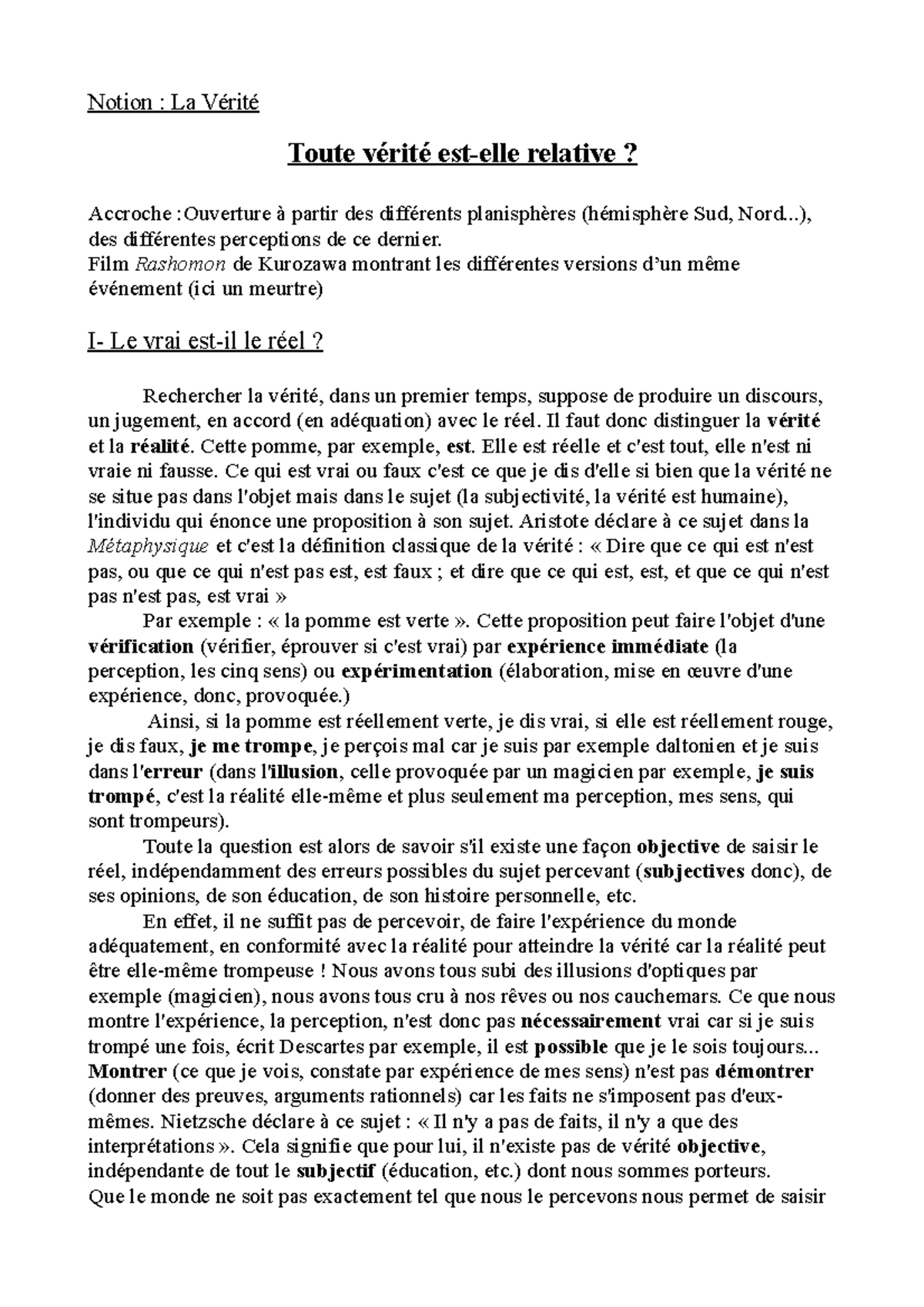 intro dissertation sur la verite