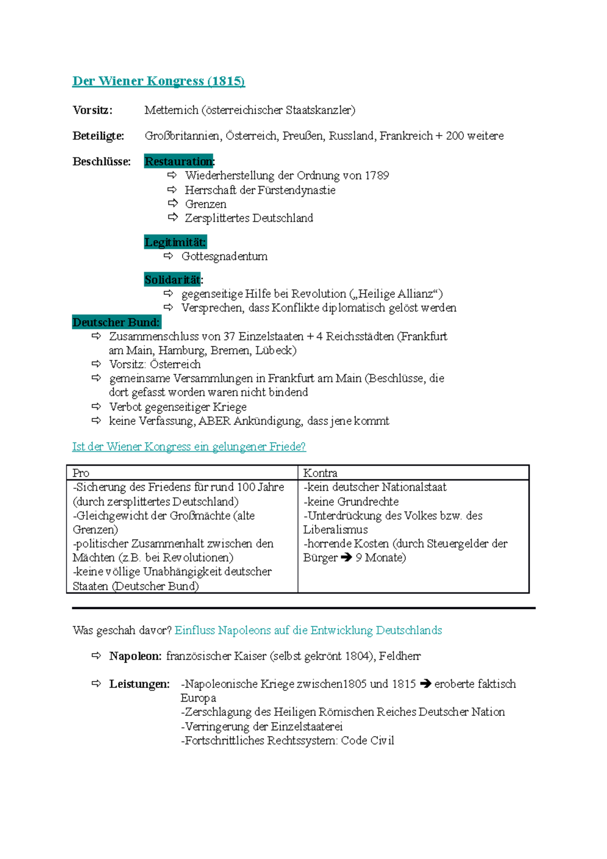 Der Wiener Kongress Zusammenfassung Der Wiener Kongress 1815 