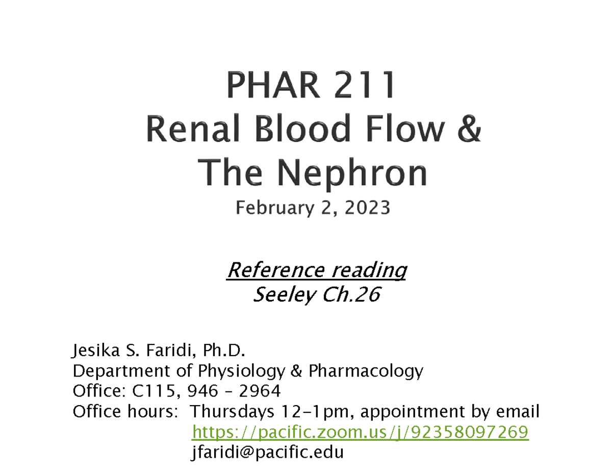 Renal 2 Blood flow & nephron Reference reading Seeley Ch. Jesika S