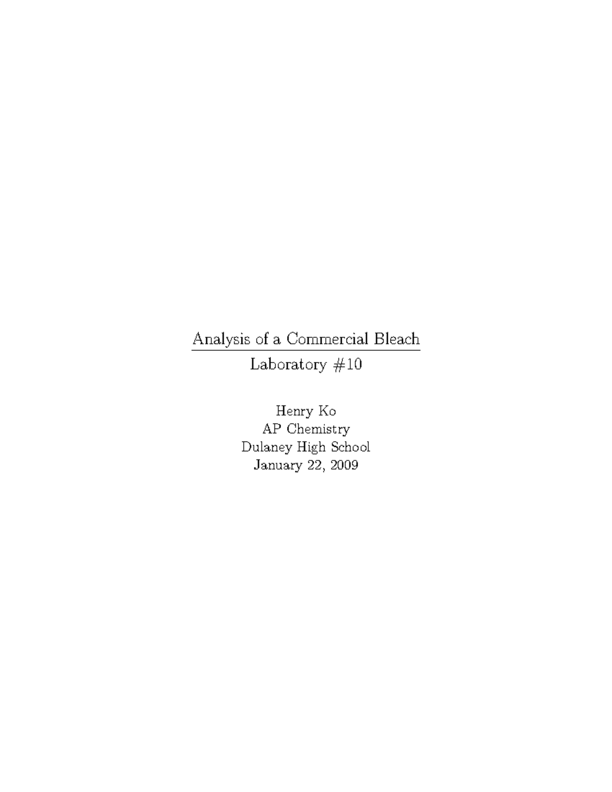 Analysis of a Commercial Bleach Analysis of a Commercial Bleach