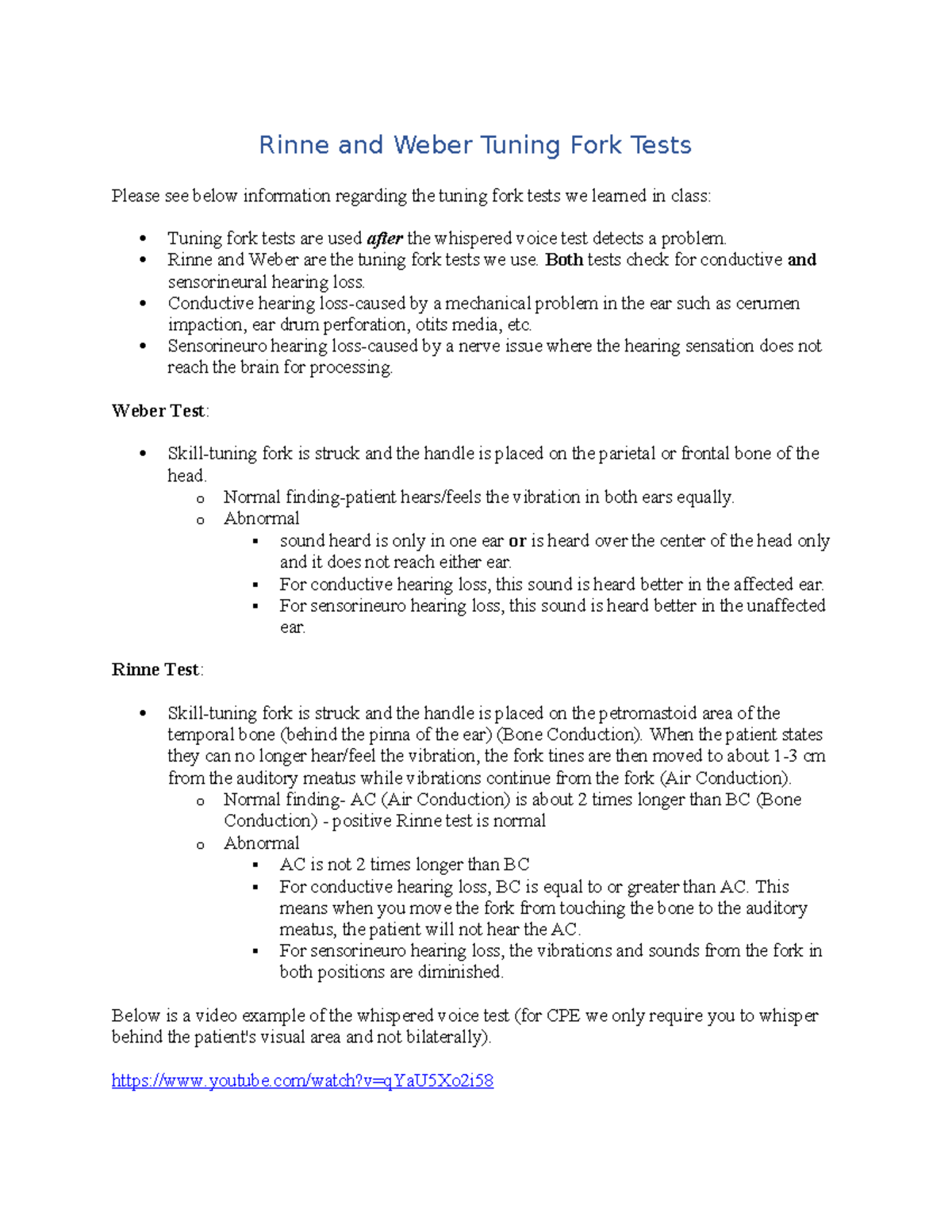 Rinne and Weber Tuning Fork Tests - Rinne and Weber are the tuning fork ...