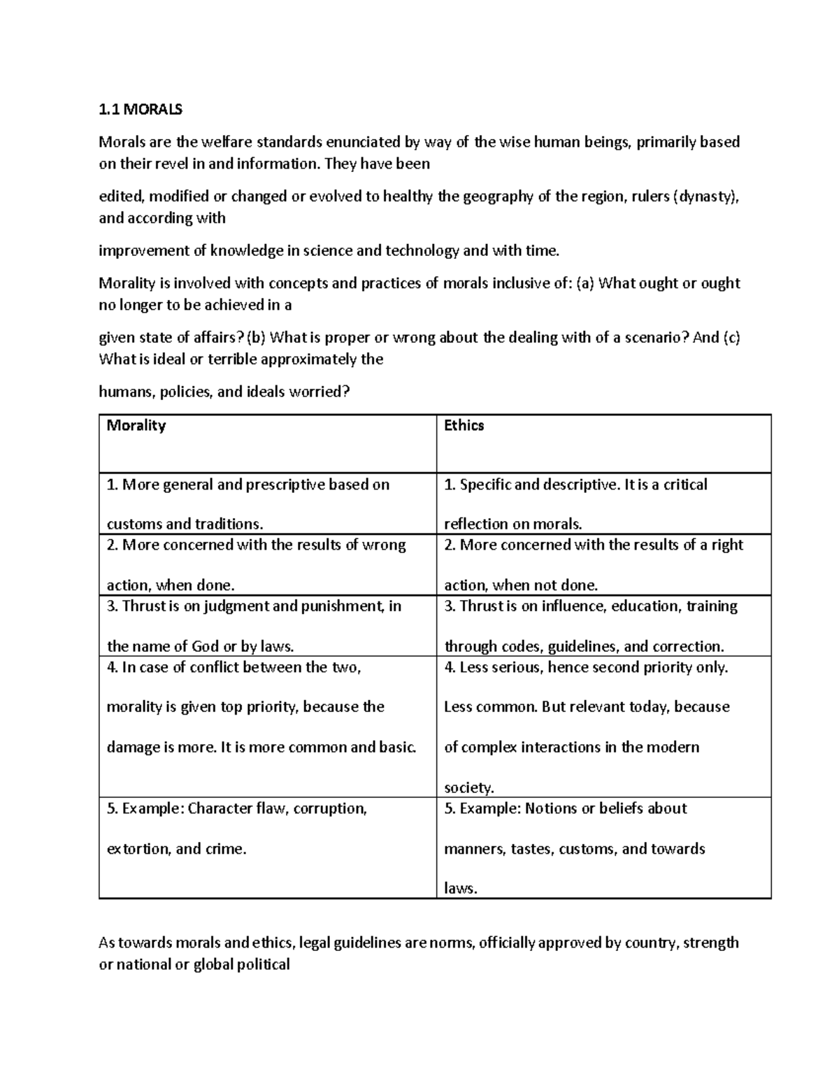 Professional Ethics Module 1 PART 3 - 1 MORALS Morals are the welfare ...