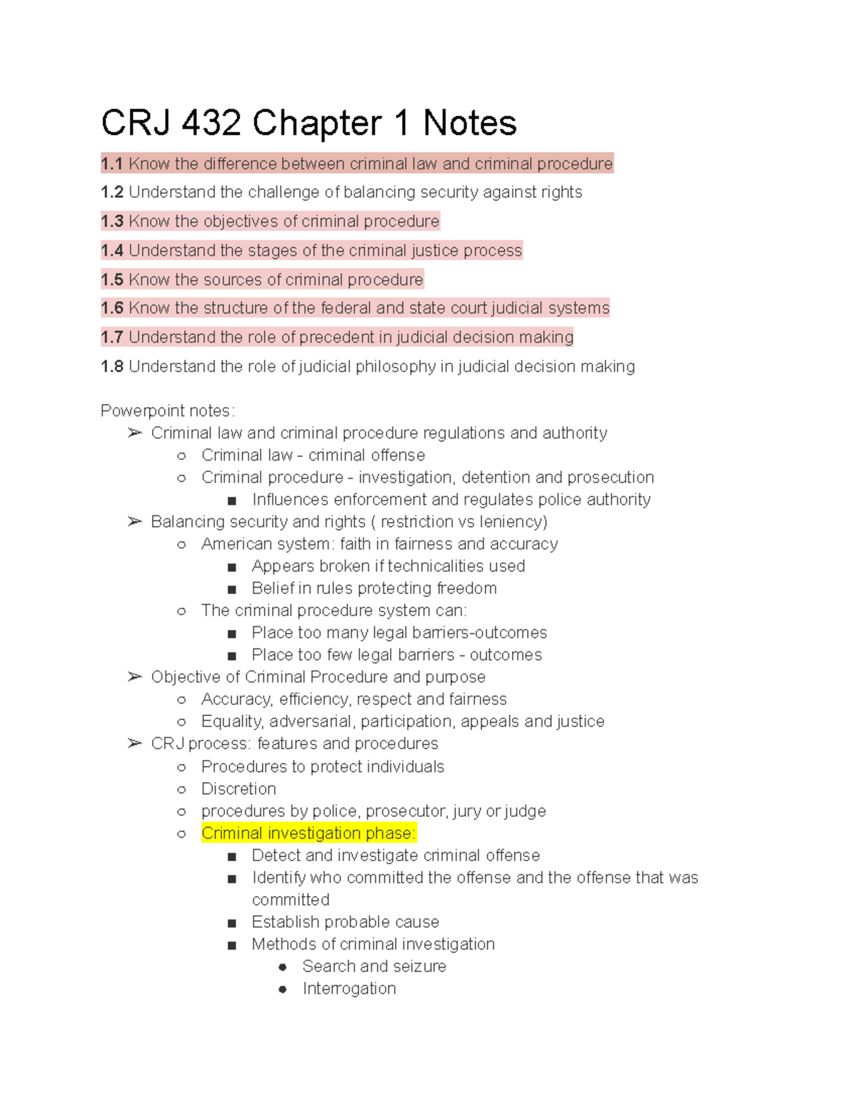CRJ 432 Chapter 1 Notes - CRJ 432 Chapter 1 Notes 1 Know the difference ...