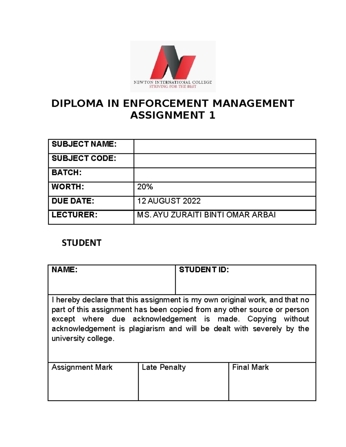 Counselling Assignment 2 - DIPLOMA IN ENFORCEMENT MANAGEMENT ASSIGNMENT ...