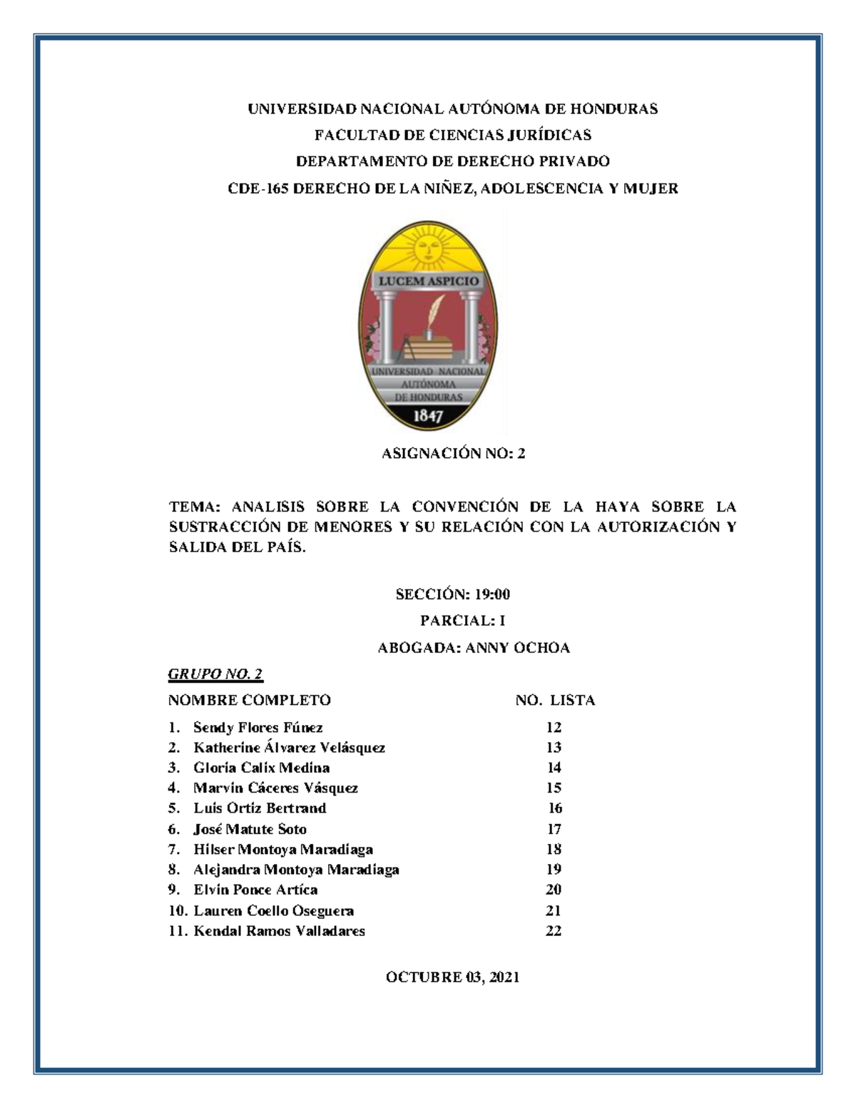 Tarea 2 Analisis DE LA Convención DE LA HAYA Sobre LA Sustracción DE ...