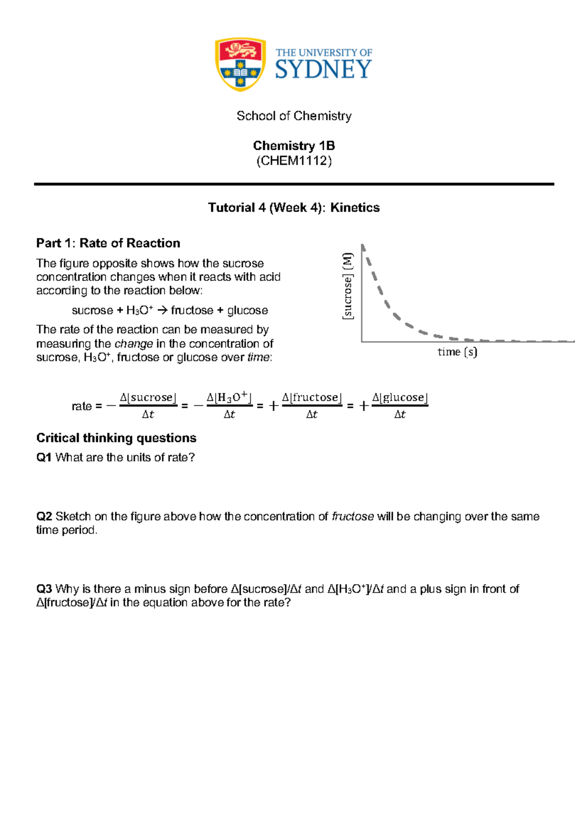 Tutorial 04 School of Chemistry Chemistry 1B (CHEM1112) Tutorial 4