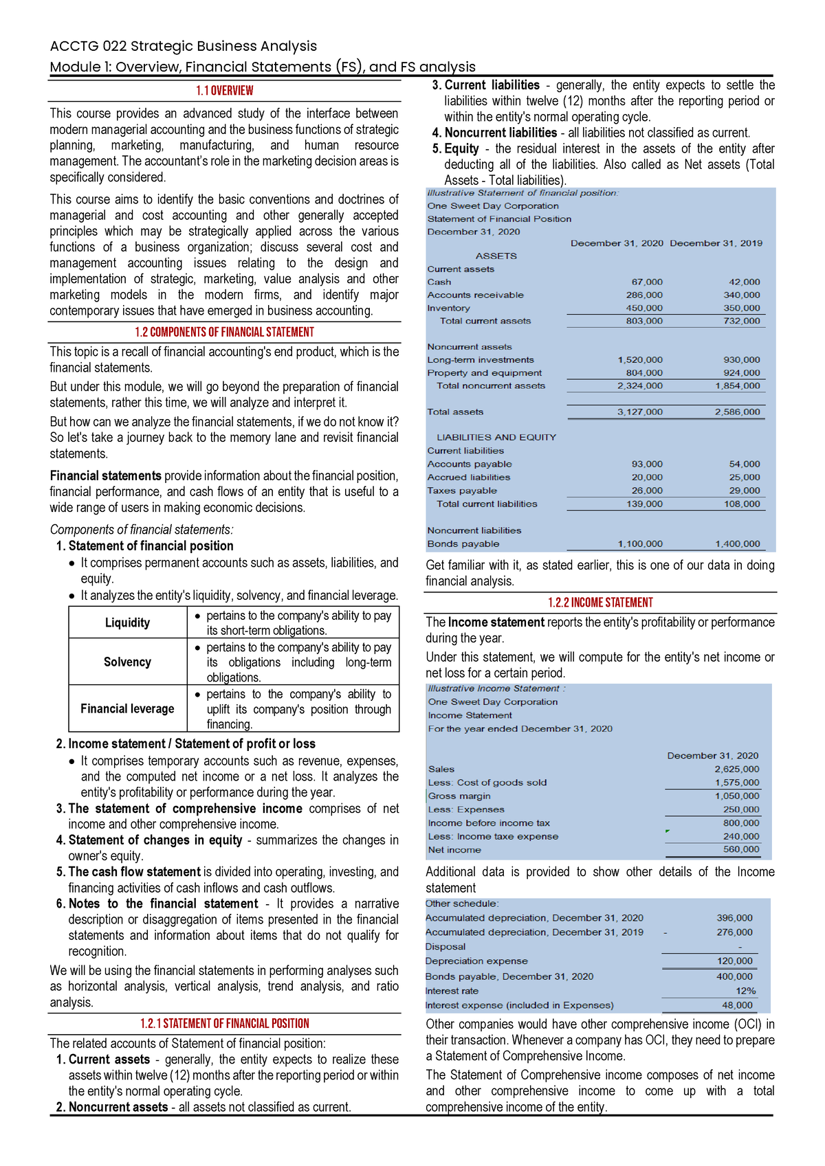 ACCTG 022 Module 1 - ACCTG 022 Strategic Business Analysis Module 1 ...