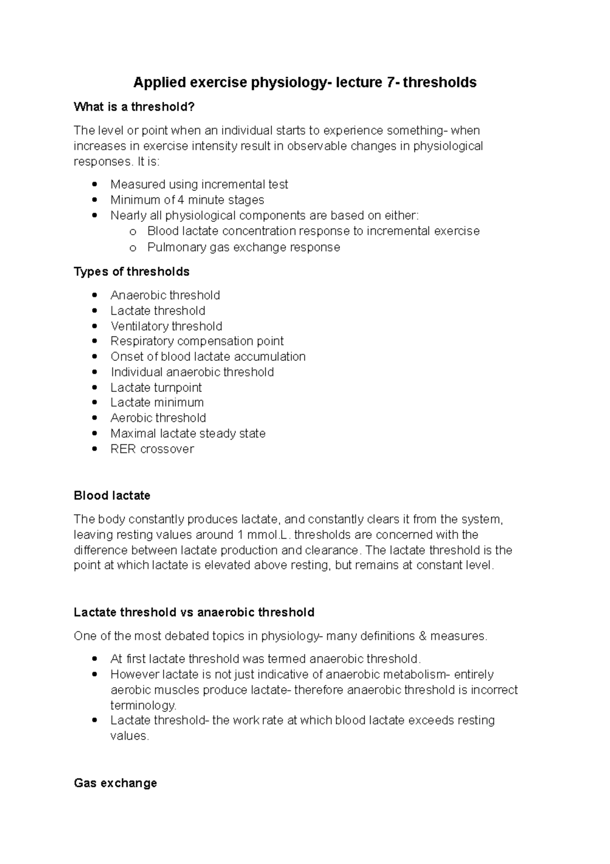 Physiology lecture 7 thresholds Applied exercise physiology lecture