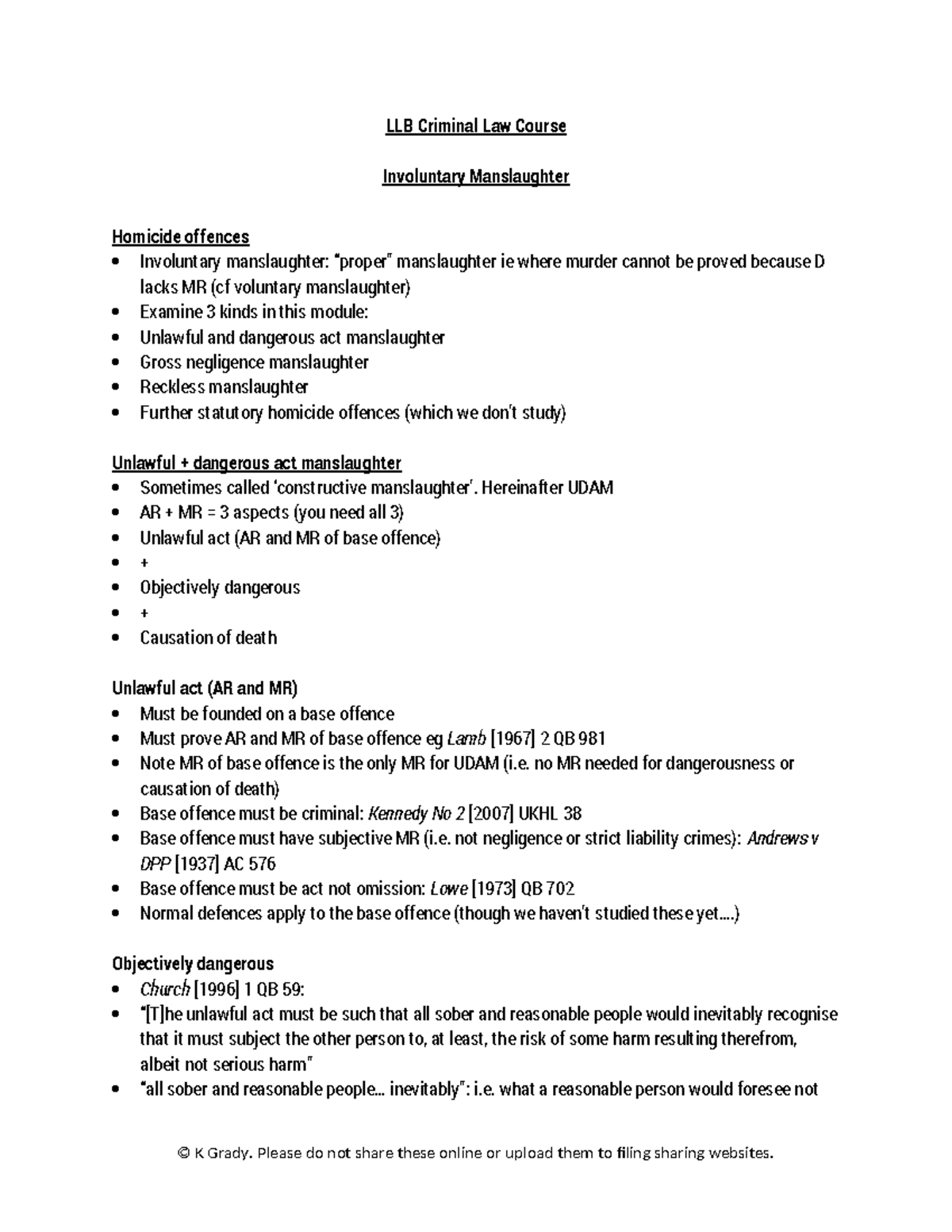 Criminal law lecture involuntary manslaughter lecture handout 2 - LLB ...