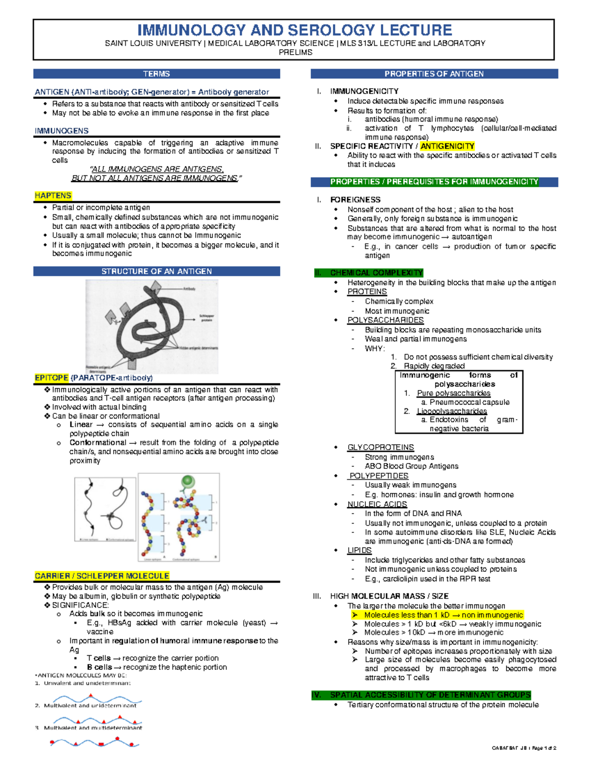 Immunology and Serology-Antigens - IMMUNOLOGY AND SEROLOGY LECTURE ...