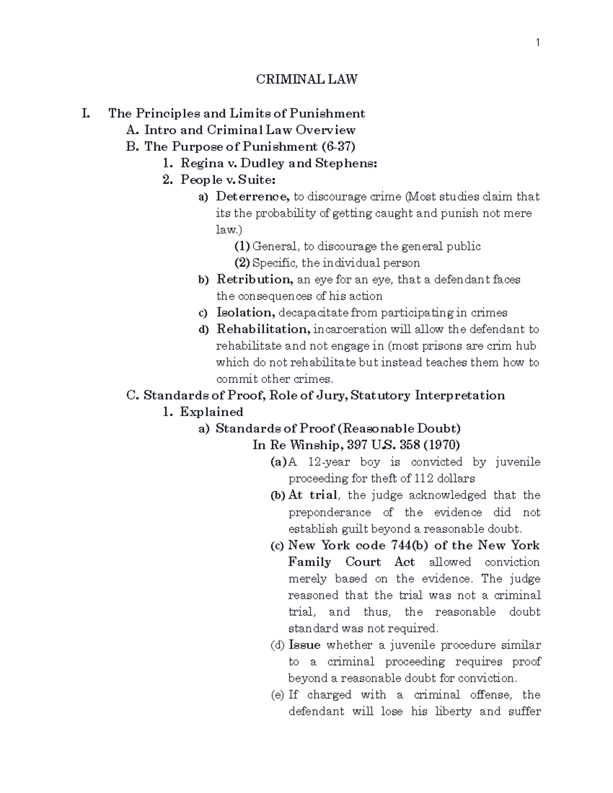 Criminal Law Outline - CRIMINAL LAW I. The Principles And Limits Of ...