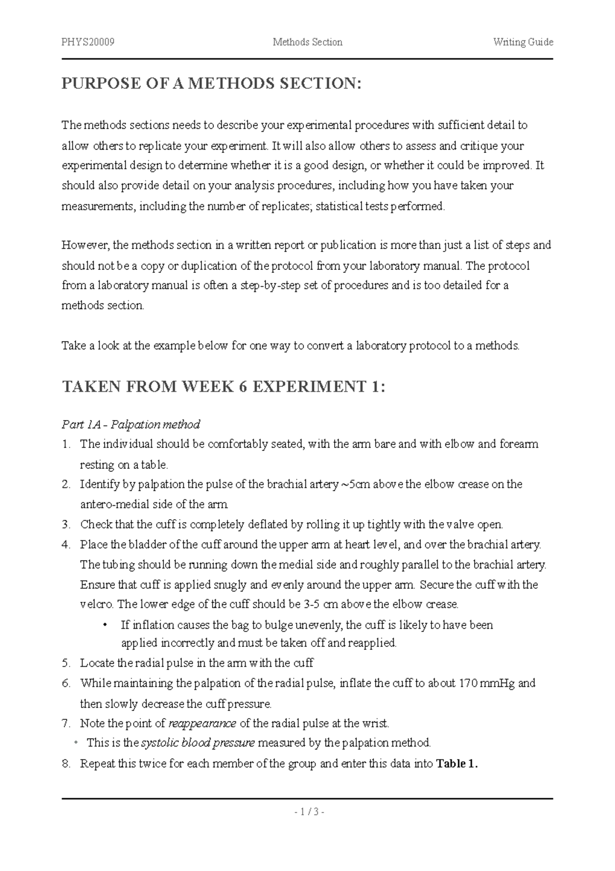 Example of Methods Section - PHYS20009 Methods Section Writing Guide ...