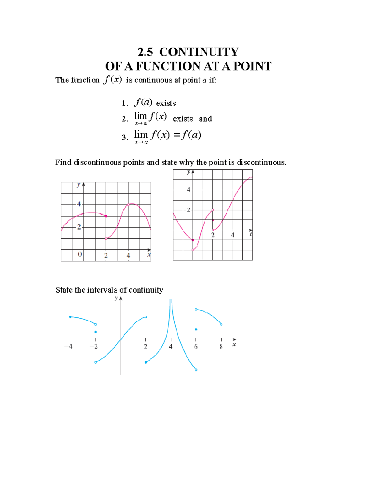 Math 151 lecture note - 2 CONTINUITY OF A FUNCTION AT A POINT The ...