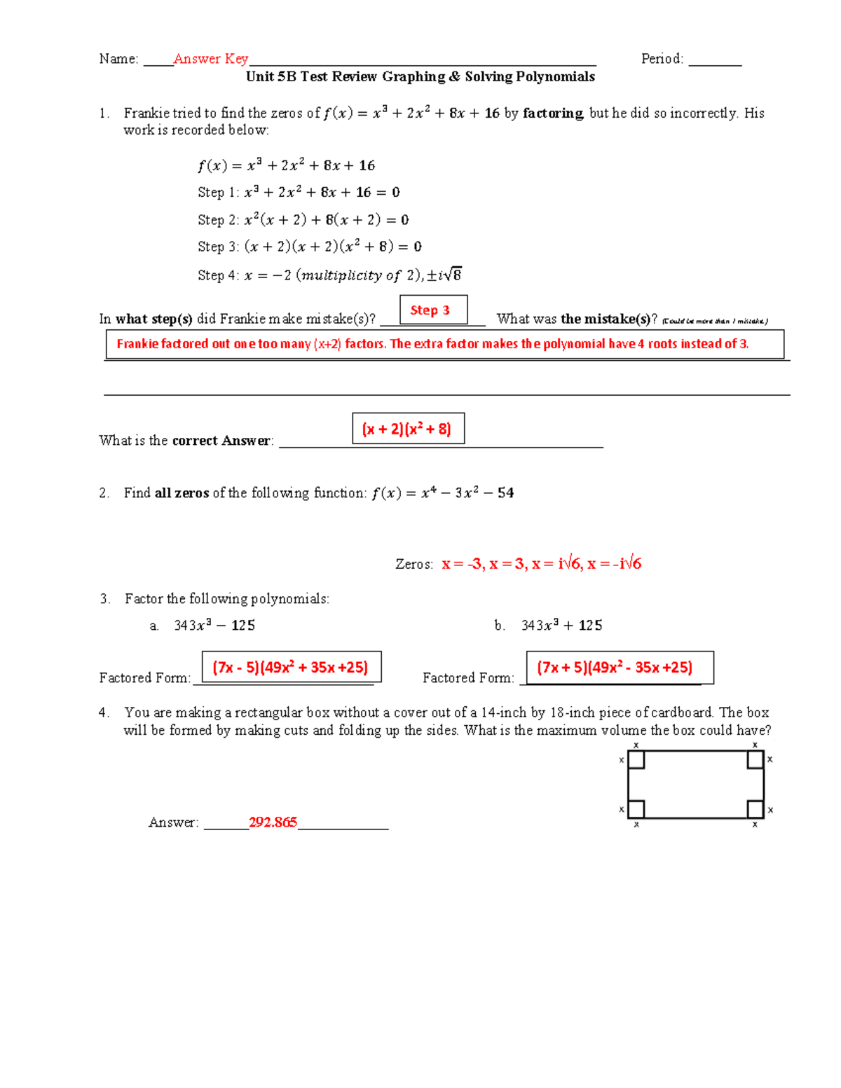 Unit 5A Study Guide Answer Key - Name: Answer Key