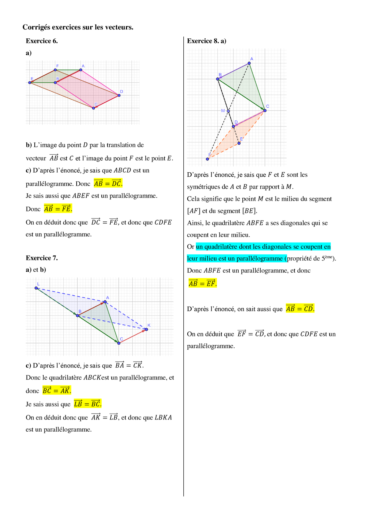 Corrigés Exercices Vecteurs 7 8 9 - Mathématiques Financières Et ...