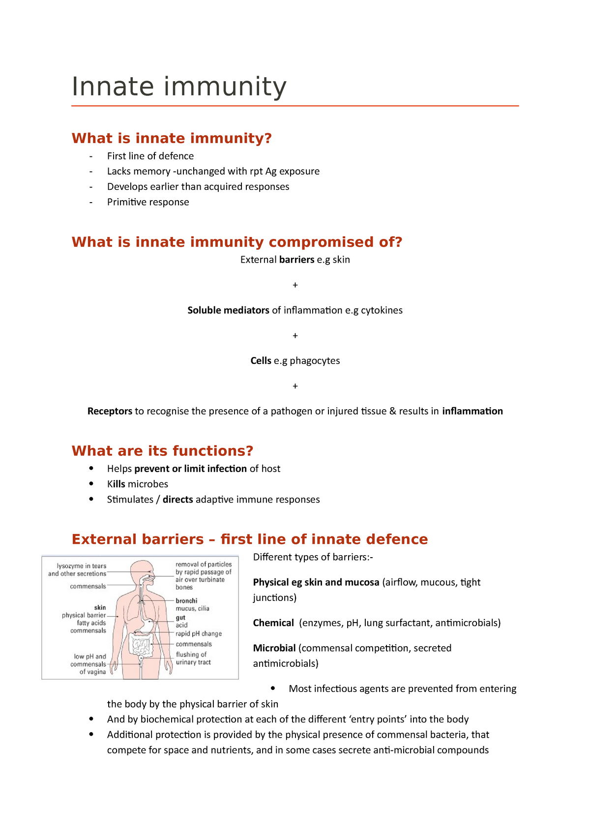 Innate Immunity Notes - Innate Immunity What Is Innate Immunity? First ...