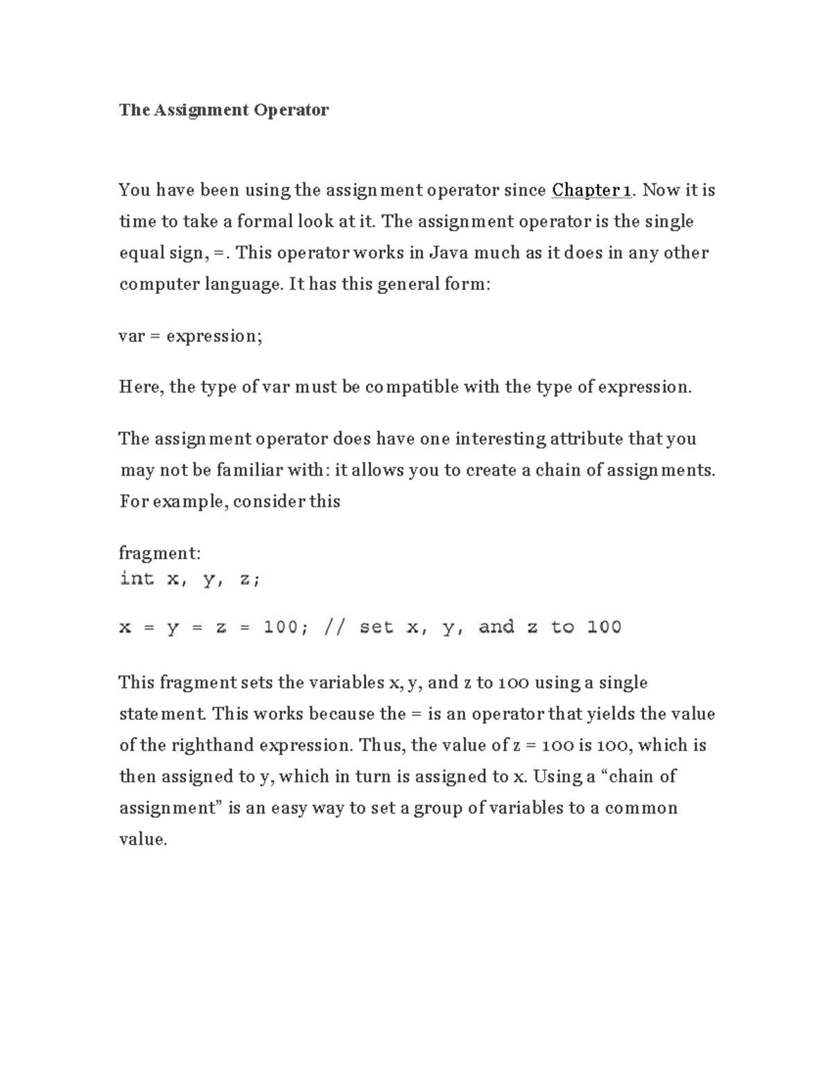 assignment operator computer programming