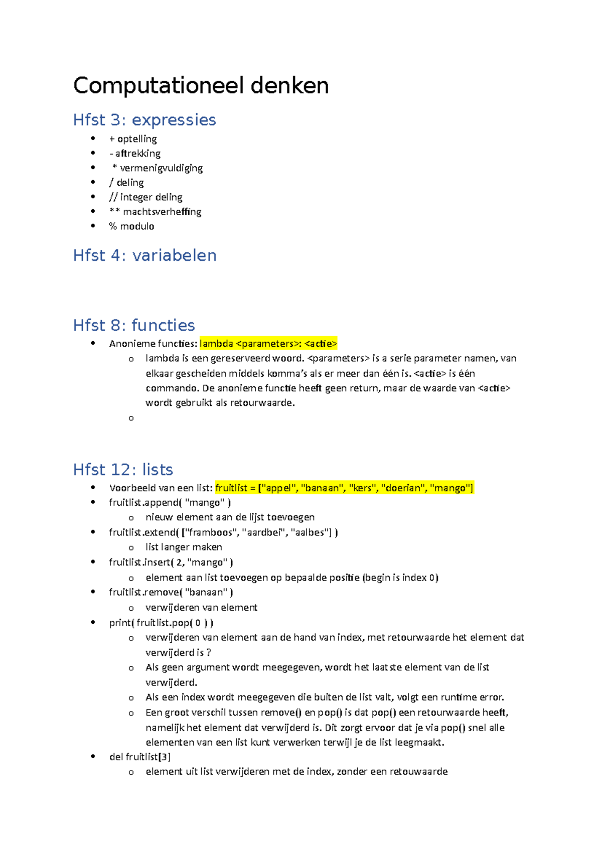 Veelgebruikte codes Computationeel denken - Computationeel denken Hfst ...