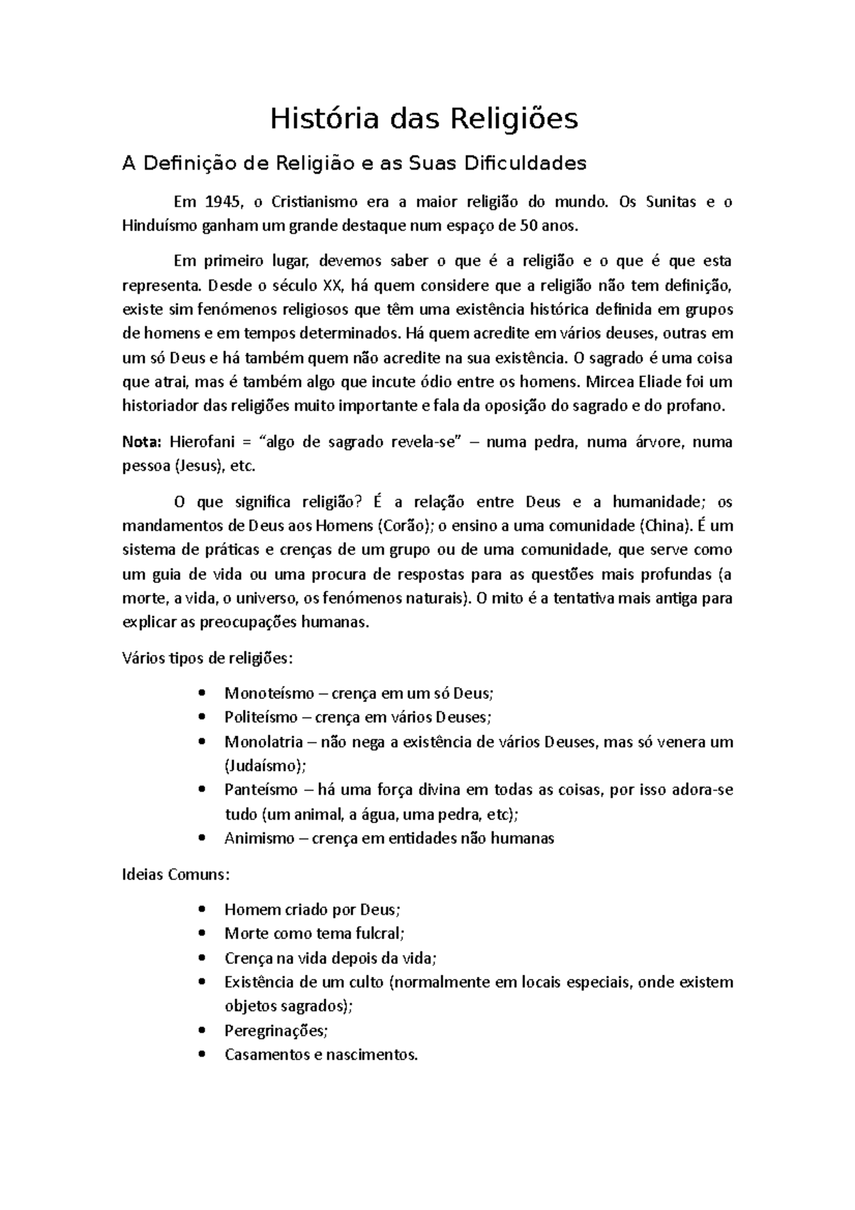 HIstória das Religiões - Resumos - História das Religiões A Definição ...