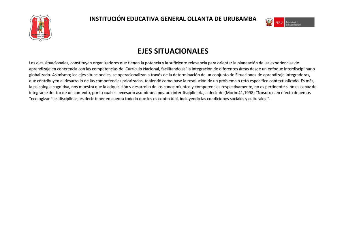 EJES Situacionales - PLANIFICACION - EJES SITUACIONALES Los Ejes ...